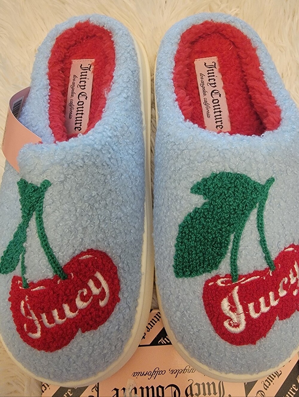 🆕️🍒Juicy Couture Juicy Chills Blue Plush Indoor/Outdoor Slippers, Sz L/8-9